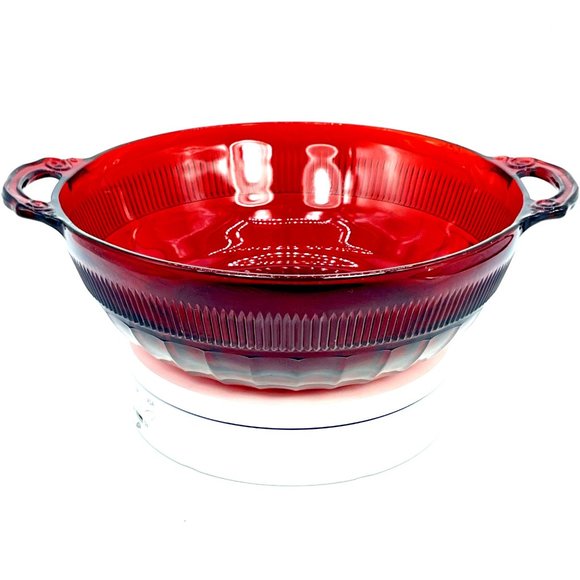 Anchor Hocking Coronation Ruby Red Depression Glass Serving Bowl w Handles 9.5” - Picture 1 of 9